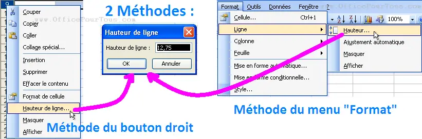 comment modifier hauteur cellule excel